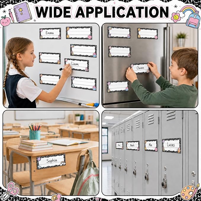 60 Pcs Composition Notebook Magnetic Name Tags Reusable Dry Erase Labels Thickened Magnetic Back Name Plate Stickers for Classroom Desks Whiteboard Locker Office Bulletin Board Decor Supplies