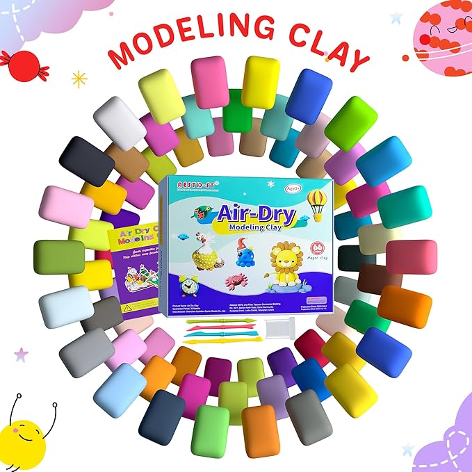 Aestd-ST Air Dry Clay 66 Colors, Modeling Clay for Kids, DIY Model Magic Clay, Molding Clay Kit with Sculpting Tools, Non-Sticky Soft and Super Light, Arts and Crafts Gift for Boys Girls Kids