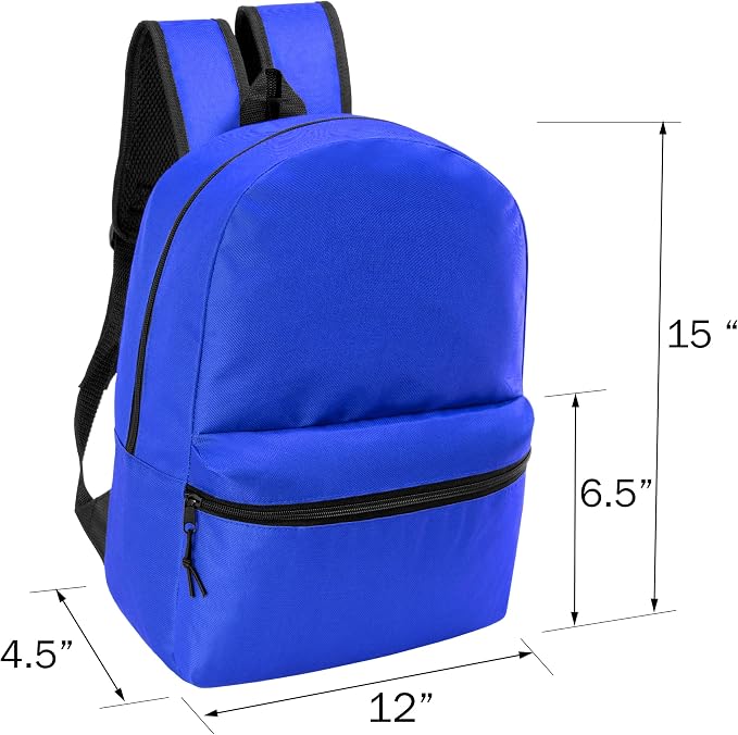 24-Pack 15" Backpacks for Kids - Bookbags in Bulk for Elementary, Middle, and High School Students, 6 Assorted Colors