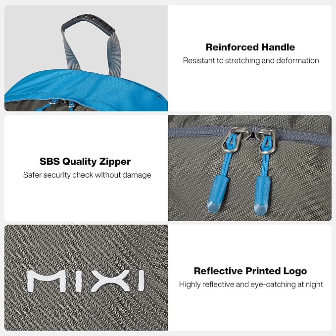 mixi 31L Ultra Lightweight Waterproof Travel Backpack, 18 inch Casual Daypack for Men Women, Durable Spacious Bag for Travel, Sports, Camping, Hiking & College, Blue