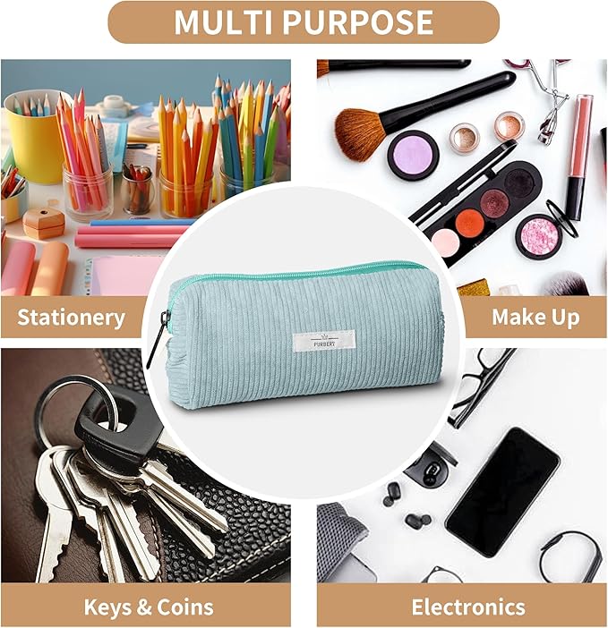 Pencil Bag Pen Case, Soft Corduroy Small Pencil Pouch Organizer with Zipper, Cute Pencil Case Pouch Stationery for Girls and Boys – Light Blue