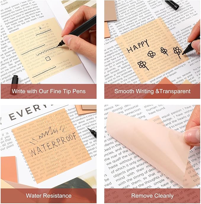 Marspark 500 Sheets Transparent Sticky Notes with Marker, 3x3 Inch See Through Sticky Notes, Self-Adhesive Translucent Clear Note Pads for Bible Journaling Memo Office School Supplies(Brown)