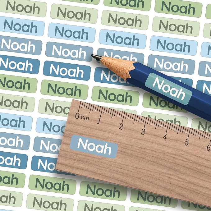 Small Custom Name Labels for Kids (245 Stickers) - Personalized & Waterproof Labels for School Supplies, Daycare, Sleepaway Camp & Clothing Tags - Aqua