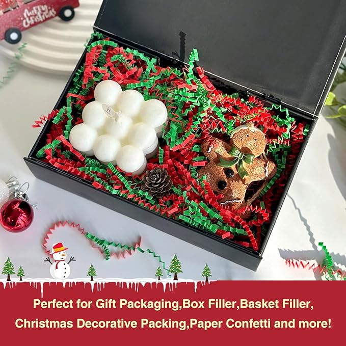 Corlcol1LB Crinkle Paper Shred Filler for Gift Box Bag and Basket On Holidays(Red&Green)