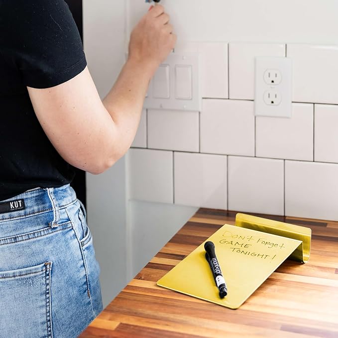 Three by Three Seattle Desktop to-Do Board: Conquer Chaos with Our Sleek 5.5 x 9 Inch Desk Organizer, Includes 4 Markers (Golden Board)