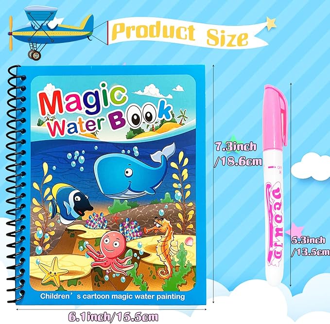 Dduolammng 12 Pack Cartoon Paint Books, Reusable Water Painting Book, Educational Gifts