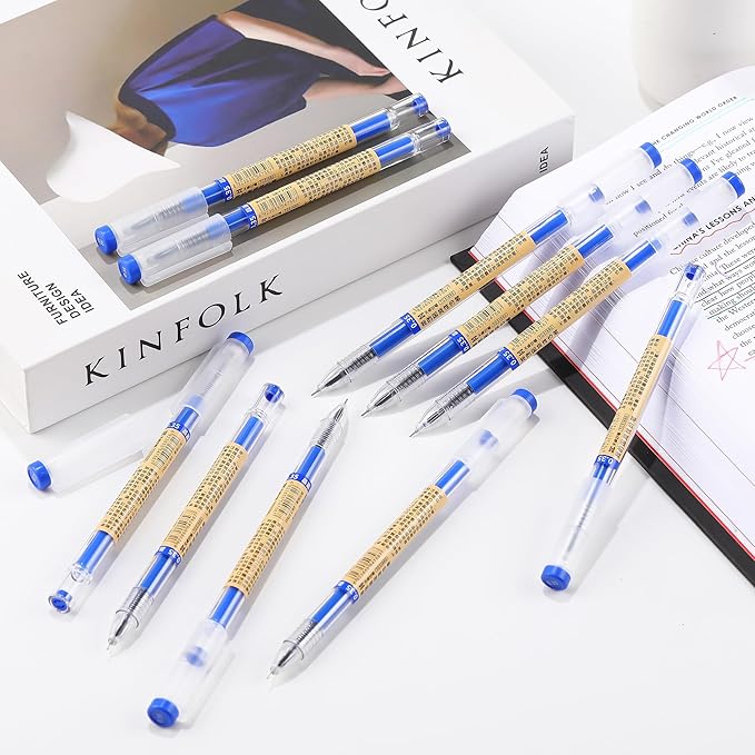 RIANCY 12 Pack Blue Gel Ink Pens, 0.35mm Extra Fine Point Tip, Japanese Style Stationery Quick Dry No Smear No Bleed, Smooth Writing Pens Ballpoint for Journaling Note Taking Office School Supplies