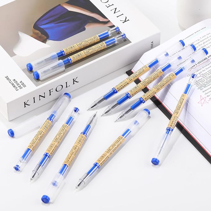 Japanese Style Blue Gel Ink Pens, 0.35mm Extra Fine Point, No Smudge Quick Drying, Japanese Ink Pen for Journal Planners, Thin Notebook Paper, Office School Supplies, 24 Pack, Writing Drawing