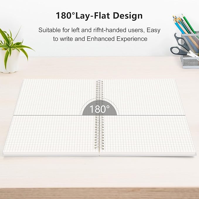RETTACY Graph Grid Paper Notebook, 3-Pack, 160 Pages per Pack, A5 Medium Size (5.7'' × 8.3''), 100 GSM Thick Paper, Spiral-bound, Flexible Plastic Cover, for Students, Homework, Math, Engineering