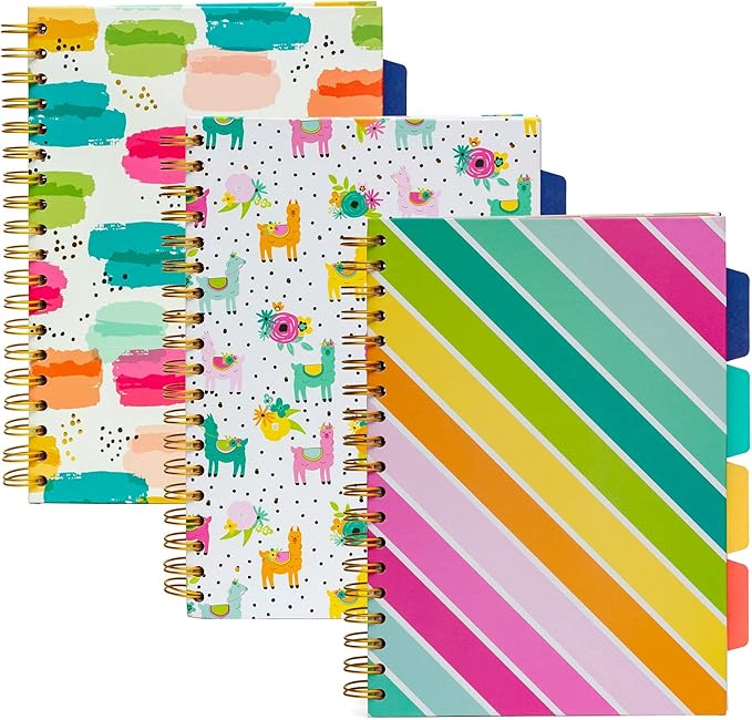 Pukka Pad, Carpe Diem 5-Subject Double Spiral Bound Notebook 3-Pack with Repositionable Dividers - 200 Pages of 80GSM Paper with Perforated Edges – Color Wash, B5 10 X 7in