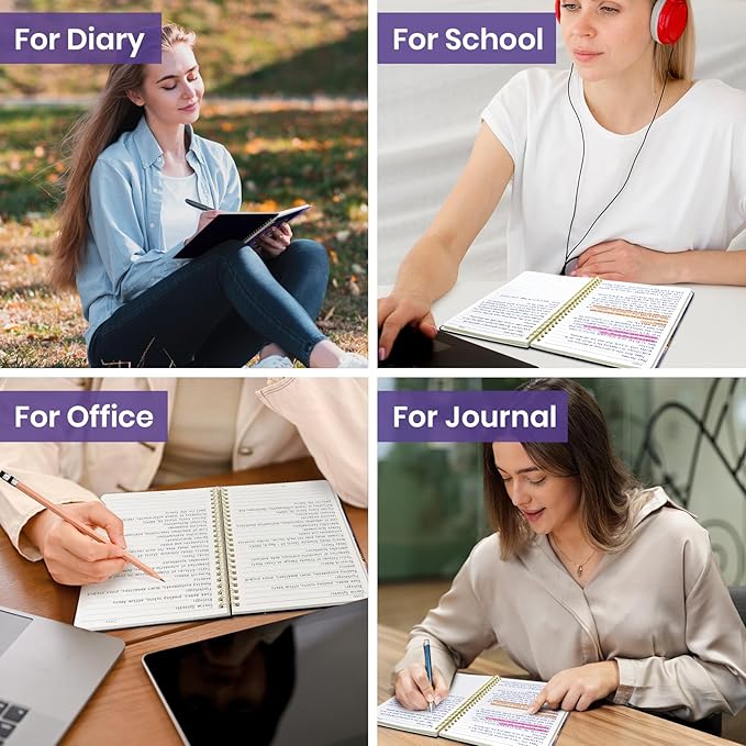 ZOTIA Lined Spiral Journal for Women, A5 Cute Hardcover College Ruled Notebook for Work, School & Note Taking, Aesthetic Writing Journal, 140 Pages (5.8" x 8.3"), Cosmic Amethyst