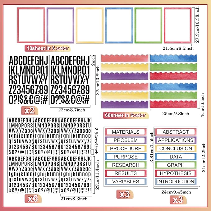 Sinload 92 Pcs Science Fair Board Supplies 60 Trim Scalloped Poster Boards 18 Presentation Subtitles 6 Project Titles 8 Letter Sticker for Classroom Display Boards(Pastel,Wave)