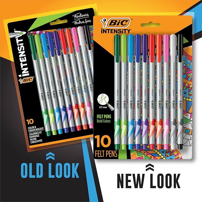 BIC Intensity Fineliner Marker Pens, Medium Point (0.7mm), Assorted Colors, Smooth Application, 10-Count