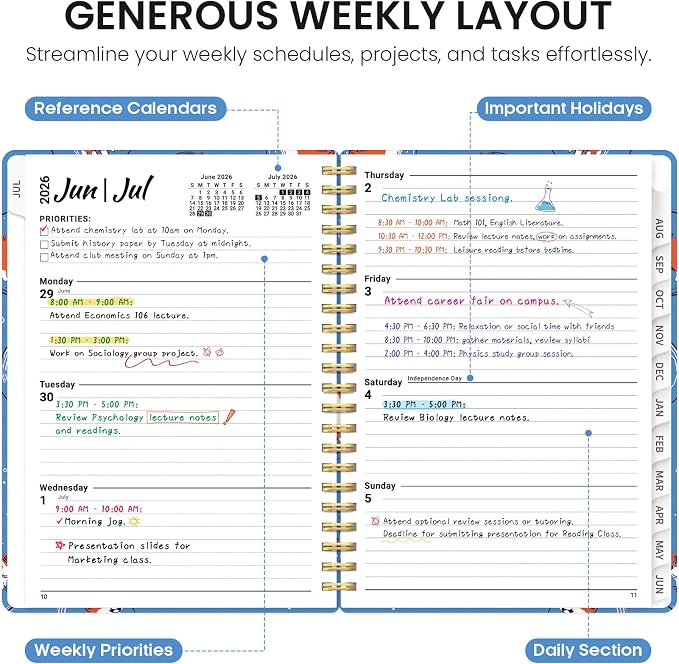 Planner 2026–2027, Weekly & Monthly Academic Organizer for School Year, Jul 2026–Jun 2027, Hardcover Planner with Tabs, Back to School Essential, 6.3" x 8.5", Cosmic Pups