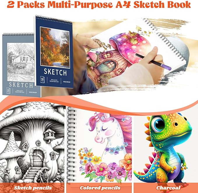 Hapikalor 156-Pack Art Kit Drawing Set with 2 Sketch Book, Crayons, Colored Pencils, Arts and Crafts Art Supplies