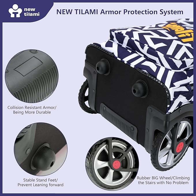 NEW TILAMI 20" Rolling Backpack for Teens Adults, Climbing Stairs Waterproof Backpack with Wheels for School Business Trave Camping with Laptop Compartment, Fit 17 Inch Laptop, Blue - White Doodle