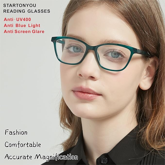 Reading Glasses for Women, 3-Pack Blue Light Computer Eyeglasses, Cat-Eye Fashion Full Frame with Spring Hinge Ladies Readers +2.25diopter