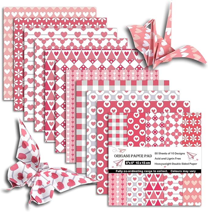 Origami Paper 6x6 Double Sided 50 Sheets 10 Colors origami kit Japanese Chiyo Square Craft Kits Easy Fold Arts Crafts DIY Handwork Pink Memories