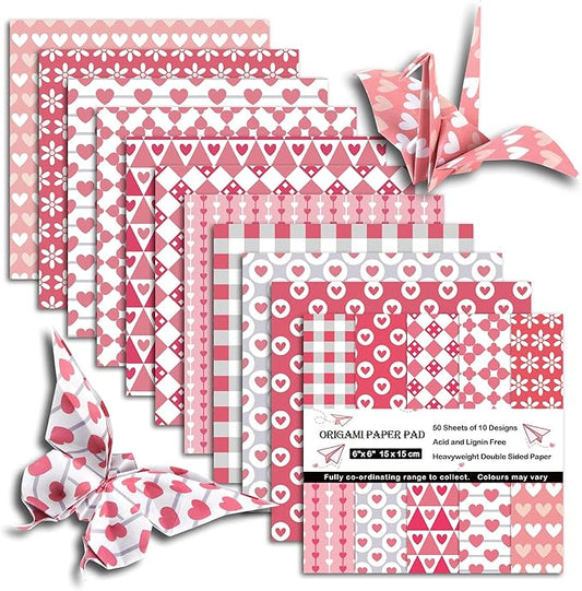 Origami Paper 6x6 Double Sided 50 Sheets 10 Colors origami kit Japanese Chiyo Square Craft Kits Easy Fold Arts Crafts DIY Handwork Pink Memories