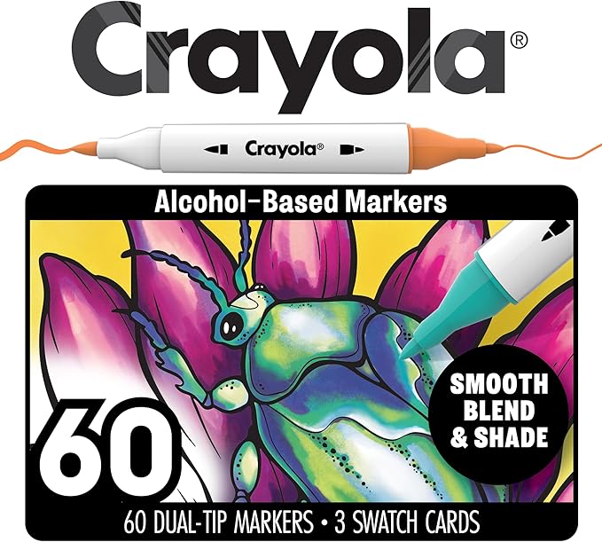 Crayola Dual Tip Alcohol Marker Set for Adults, 60ct, Fine & Brush Tips, Blending Markers for Adult Coloring, Art Supplies, Gifts, Ages 14+ [Amazon Exclusive]