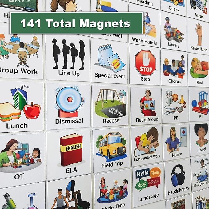 SchKIDules Magnetic Visual Schedule & Progress Chart for School; 2-Sided 18” Folding Board Plus 141 Magnets for Daily Routines, Positive Behavioral Supports, Special Ed, Preschool, ADHD & Autism
