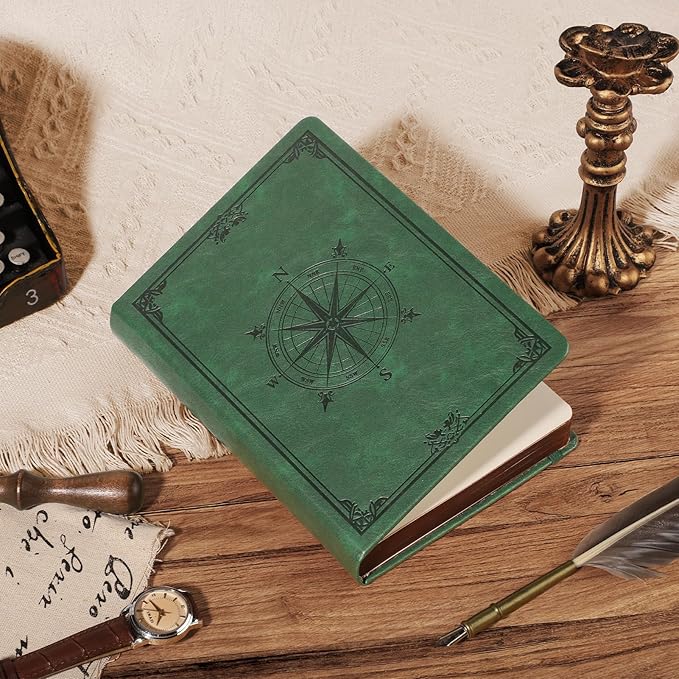AHGXG Thick Journal Dotted Notebook for Men - 320 Numbered Pages A5 Notebook for Writing, 100gsm Dot Paper, Vintage Leather Hardcover, for Women Work Office School, 5.75'' X 8.38''- Dark Green
