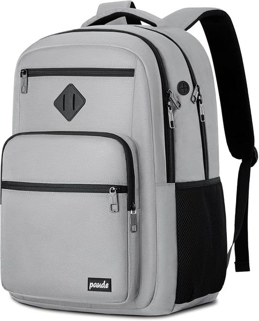 Paude Backpack Gray,School Backpack for Teens Adults Laptop Bookbag for High School College Students Back Pack for Work