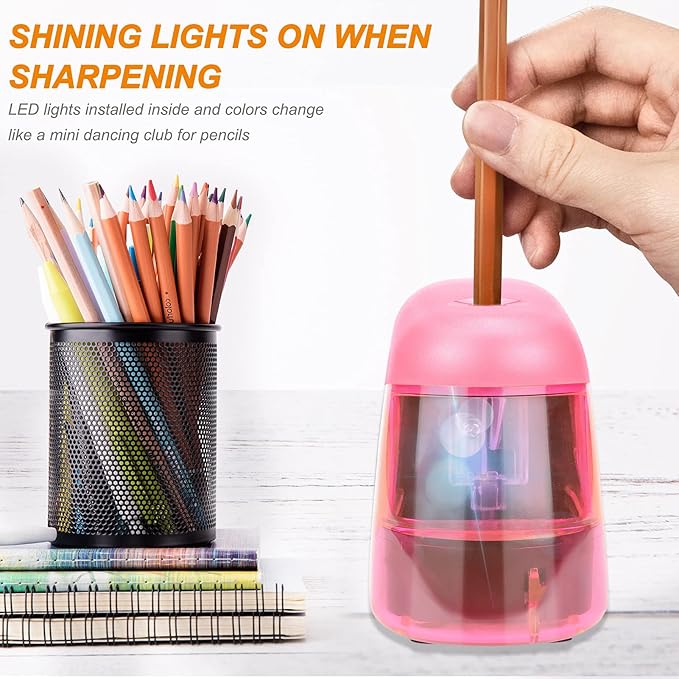 Eagle Electric Pencil Sharpener, Battery Powered Sharpener, LED Light Shinning During Sharpening, Portable, with Reusable and Replaceable Blade, Suitable for Kids, Ideal School Office Supplies (Pink)
