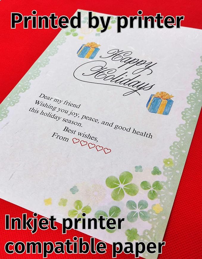 Iyo Washi Printable Stationery Paper 15 Sheets (9.7 x 6.9 inch) Made in Japan, Green Leaf Stationery Paper Japanese Paper, Inkjet Printer, for St. Patrick's Day Letter Writing, Greeting Card