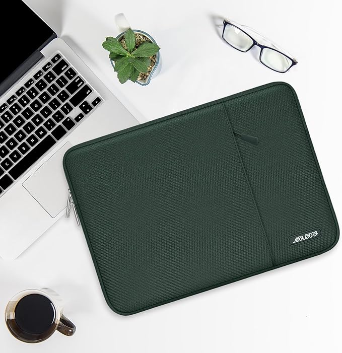 MOSISO Laptop Case 16 inch, 15-15.6 inch Laptop Sleeve Compatible with MacBook Pro 16 M5 M4 M3 M2 M1, HP Acer Dell Lenovo ASUS, Polyester Vertical Computer Sleeve Bag with Pocket, Midnight Green