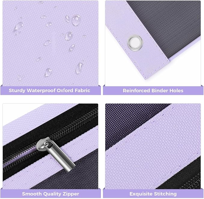 SKYDUE Pencil Pouch for 3 Ring Binder, 3 Pockets and Mesh Window | Zipper Pencil Pouch Pencil Bag with 3 Reinforced Grommets, Durable Organizer for School Supplies, Cables, Earbuds, Makeup