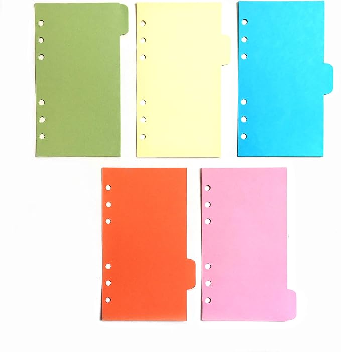 Zelten Refills/Loose Leaves for A6 Cover Ring Binder/Personal Organizer/Planner(A6 6 Holes, Divider Horizontal Colored Paper)