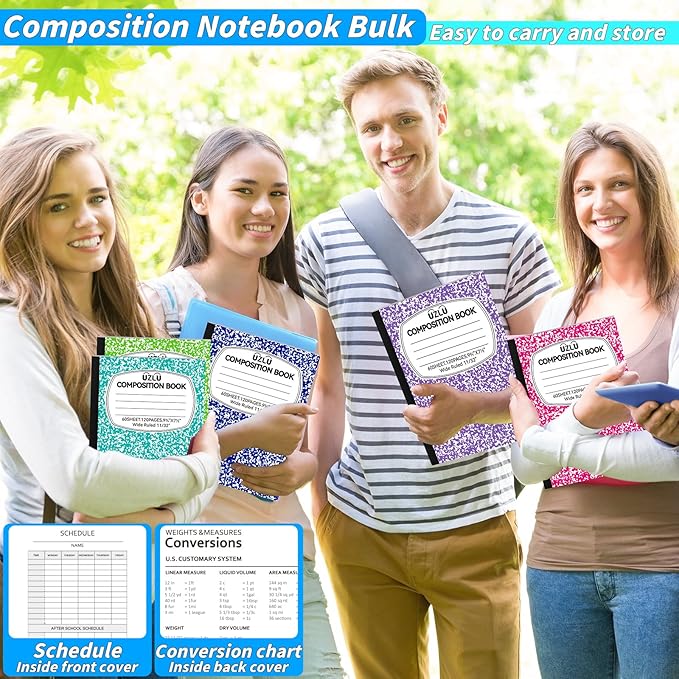 24 Pack 9.75 x 7.5 in Large Composition Notebooks Bulk 12 Color Wide Ruled Composition Books Marble Journal Notebook 60 Sheets per Book for Aldult Student College Office Back to School Supplies