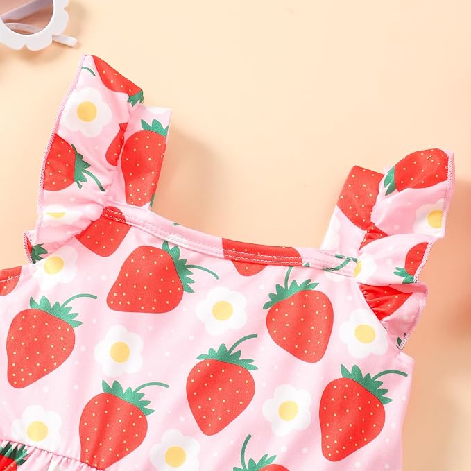 Popshion Girls Dresses Flutter Sleeve Swing Sundress Toddler Summer Clothes Kid Birthday Party Sleeveless Dress 1-8 Years Old