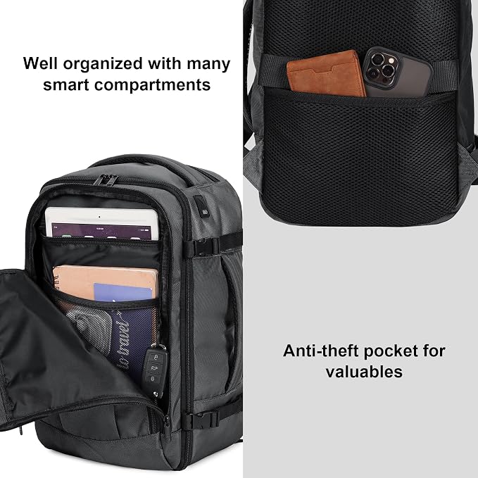 ECOHUB Travel Backpack 18x14x8 Frontier Airlines Personal Item Bag Ash Grey | Carry On Backpack with 13 Pockets, Casual Daypack for Men Women Airline Approved Water Resistant Back pack with Charging Port