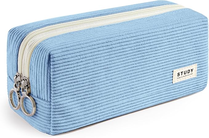 KALIDI Large Pencil Case Corduroy Pencil Pouch Box Cute School Supplies for Teen Girls Boys, Blue