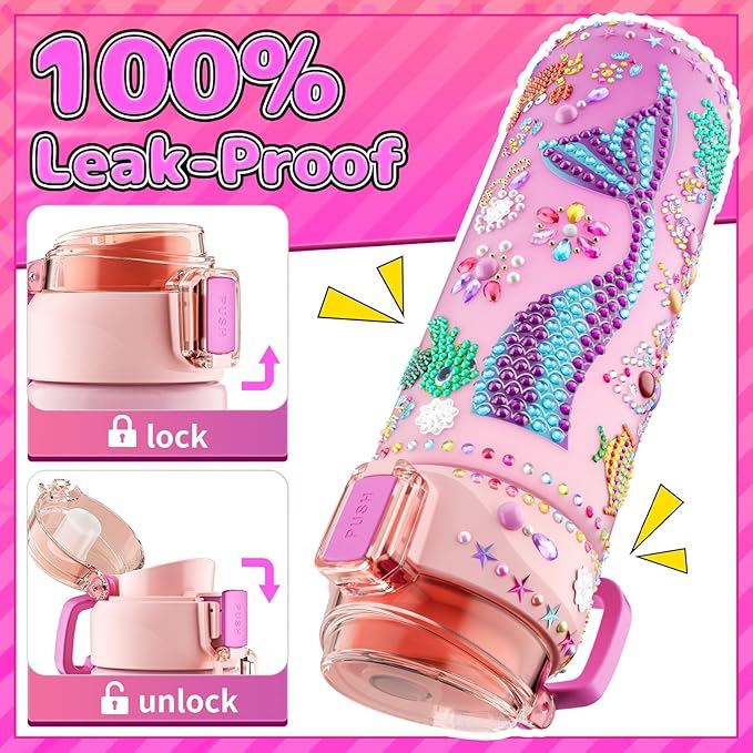BOOH Decorate Your Own Water Bottle Kits for Girls, Mermaid Painting Diamond Art & Bracelet Making Kit for Girl, Crafts for Kids Ages 4-8, Birthday Christmas School Gifts (Mermaid)