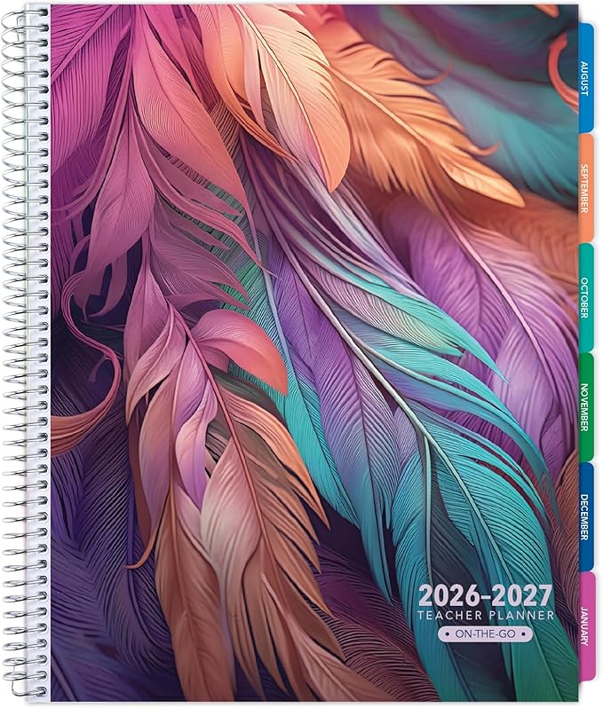 LITE TEACHER PLANNER - Aug 2026-Jul 2027, 8.5" x 11" Daily Weekly Monthly Organizers - Includes 7 Periods, Dated Calendar, Page Tabs, Bookmark, and Planning Stickers (Pastel Peacock)