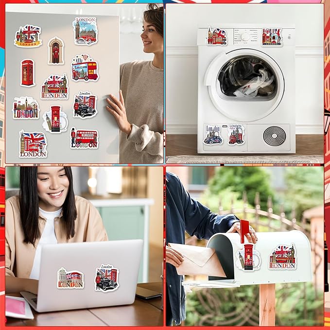 Wxiben London Fridge Magnets Gifts - 16Pcs London Souvenirs Gift City Travel Magnetic Refrigerator United Kingdom Red Phone Box Fridge Magnetic Stickers for Home Kitchen Office Locker Traveler Tourist