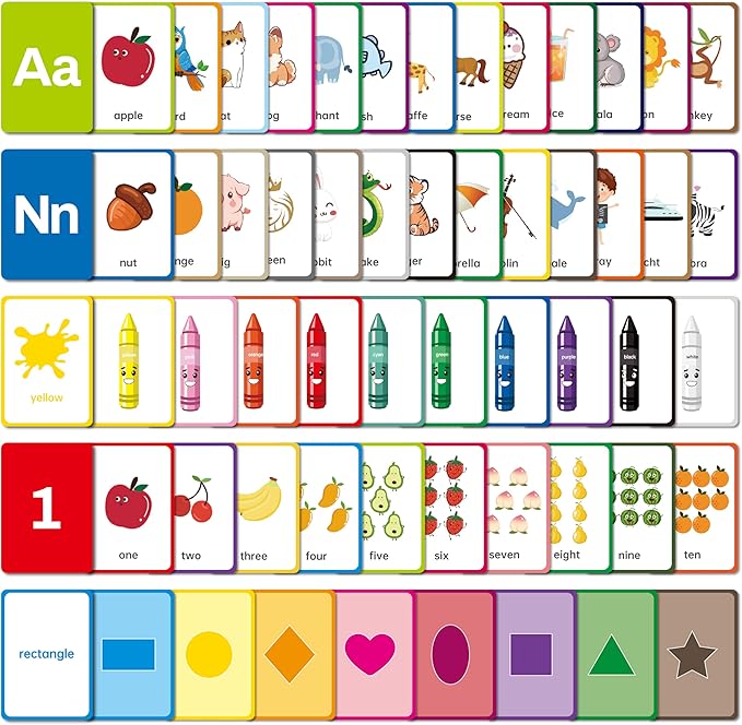 Flash Cards for Toddlers Learning – 54 Double-Sided Alphabet, Number, Color & Shape Cards – Durable Preschool Educational Toys for Kids Ages 2-5, Waterproof & Tear-Resistant, Montessori Early Learning