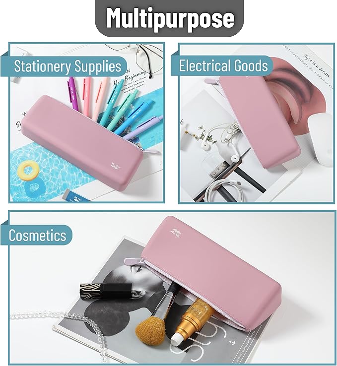 Mr. Pen- Silicone Pencil Case Pouch, Dusty Pink, Aesthetic Triangular Design, Multipurpose, Aesthetic Pencil Case Small, Silicone Makeup Bag
