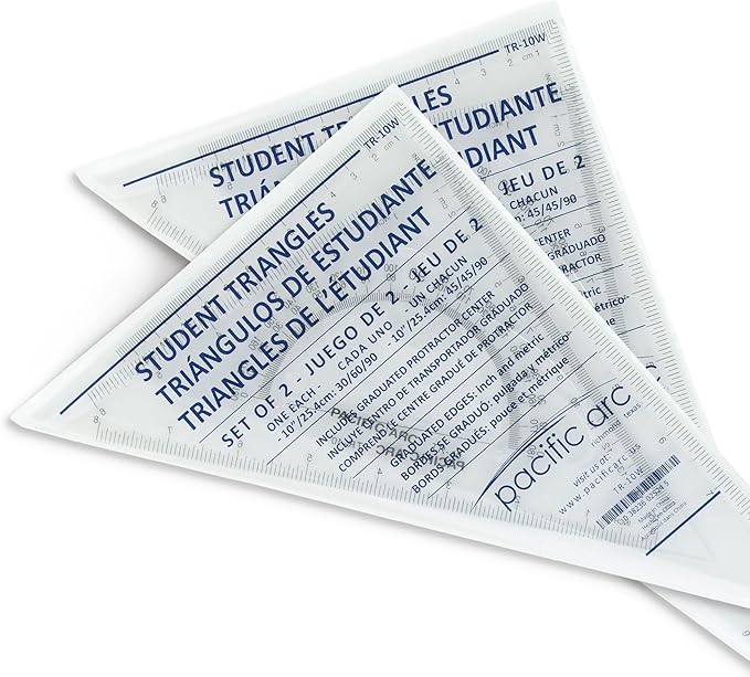Pacific Arc - Triangle Set 10 Inch 30/60 & 45/90 - Student, Professional or DIY use. - 2 Pack