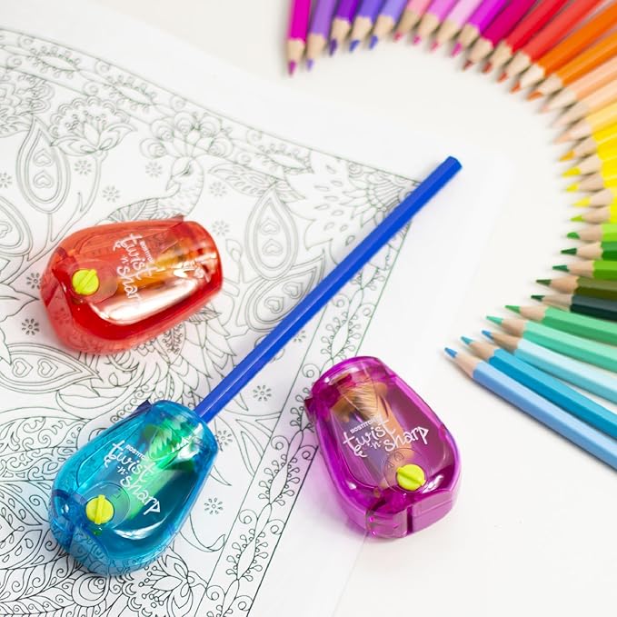 Bostitch Office Pencil Sharpener, Manual, One Assorted Color, Twist-n-Sharp, Kids, Boys, Girls, Colored Pencils, 1 Pack | 1 Assorted Color, Adjustable for fine point or blunt tip. Easy to use, twist instead of crank. Works on any standard pencil.
