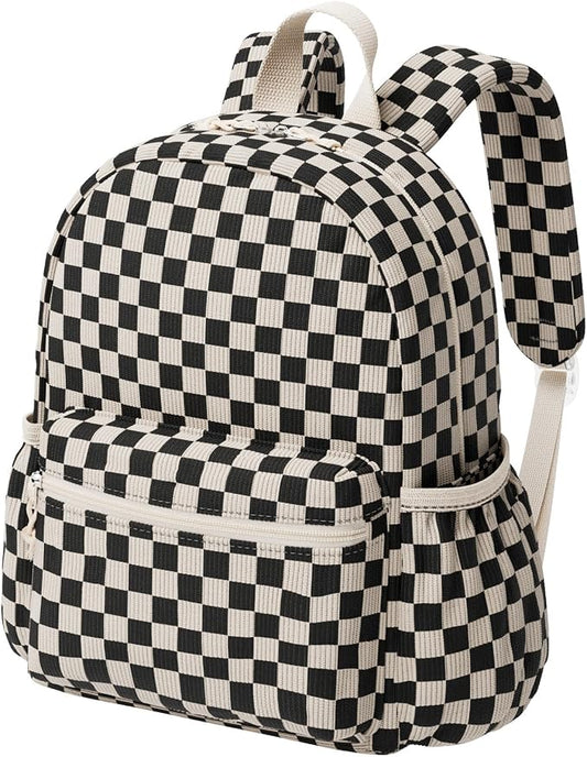 Corduroy Kids Backpack for Boys Girls Ages 5-8 | 15 Inch Water-Resistant Lightweight School Bookbag for kindergarten and Elementary, 1st-3rd grade(Large,Black&White Check)