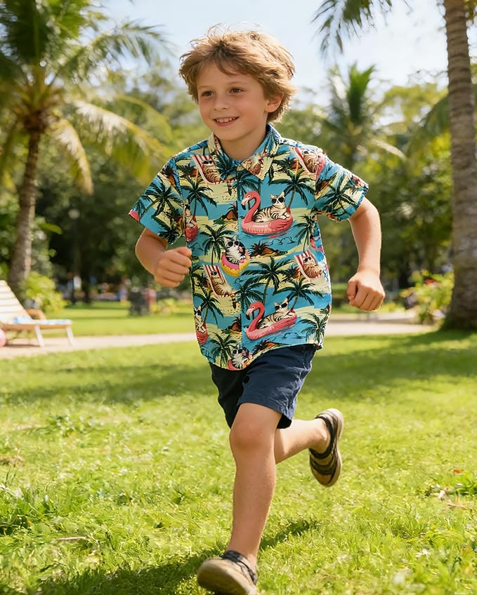 Enlifety 2-10T Kids Hawaiian Shirt Boys Short Sleeve Button Down Shirts Hawaii Summer Casual Blouse