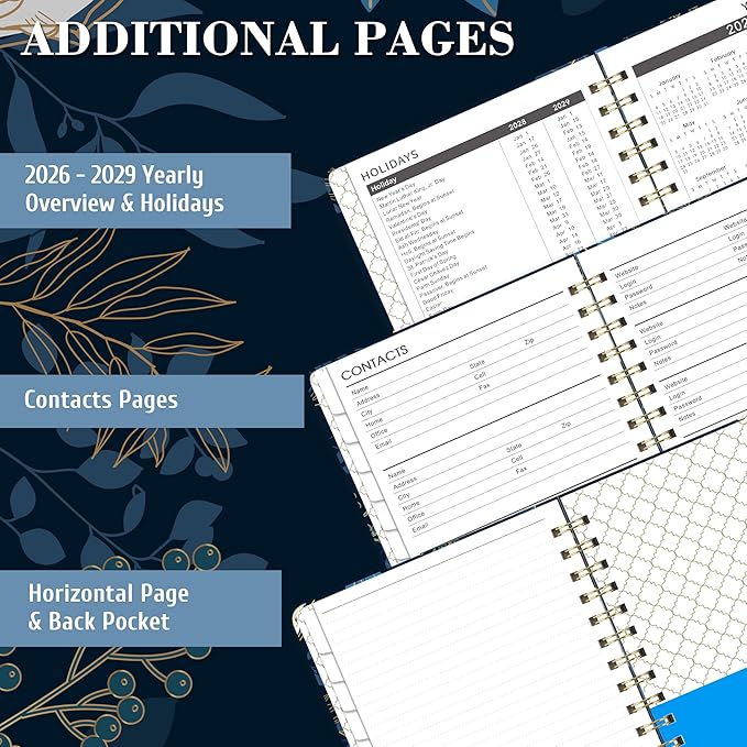 2026-2029 Monthly Planner/Calendar - 3 Year Monthly Planner 2026-2029, 6.3" x 8.4", July 2026 - June 2029, Months Tabs, Inner Pocket, Elastic Closure, Twin-Wire Binding