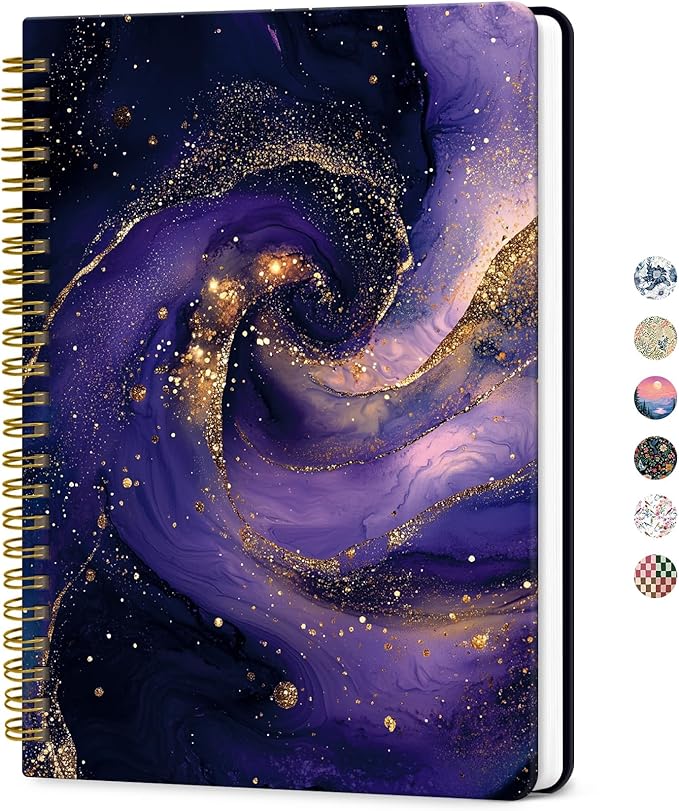 ZOTIA Lined Spiral Journal for Women, A5 Cute Hardcover College Ruled Notebook for Work, School & Note Taking, Aesthetic Writing Journal, 140 Pages (5.8" x 8.3"), Cosmic Amethyst