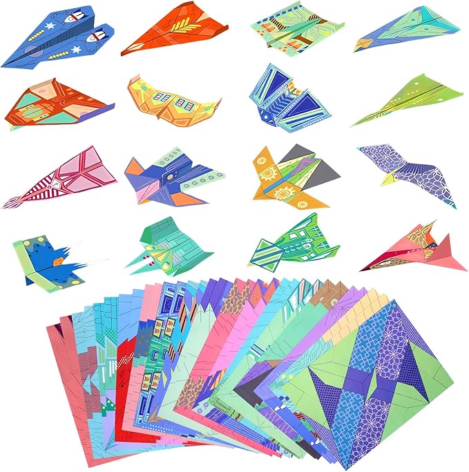 Vodolo Paper Airplane Kits with 16 Classic Designs,32 Sheets Paper Planes Origami Kit for Kids Ages 5-12,Airplane Gifts for Boys and Girls