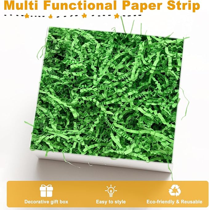 Crinkle Cut Paper Shred Filler,1 LB Green Shredded Paper for Gift Boxes Bags Basket Filler Decoration,Grass Cushion Paper Streamer Stuffing for Christmas,Thanksgiving,Easter Gift Wrapping