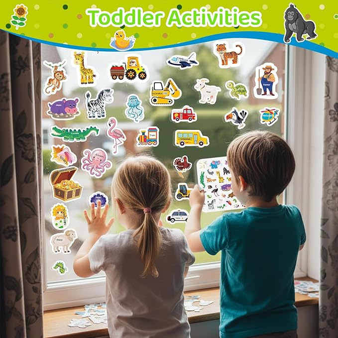 Jelly Sticker Books for Toddlers 2-4 Years, 4 Sets Reusable Sticker Books for Toddlers 1-3, Travel Toys Stickers Activity Book for Ages 2 3 4 5 6 Boy Girl Birthday Gifts (4Sets-Collection 1)